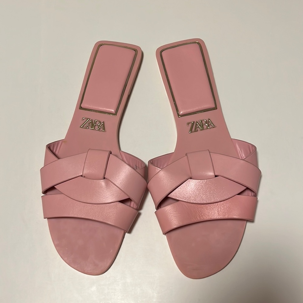 ZARA Crossed Leather Sandals in Pink Size 9